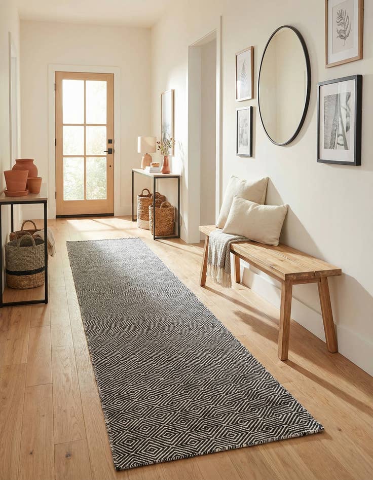 Detail image of  2' 7 x 12'  Hand Woven Geo Trellis Flatweave Runner Rug