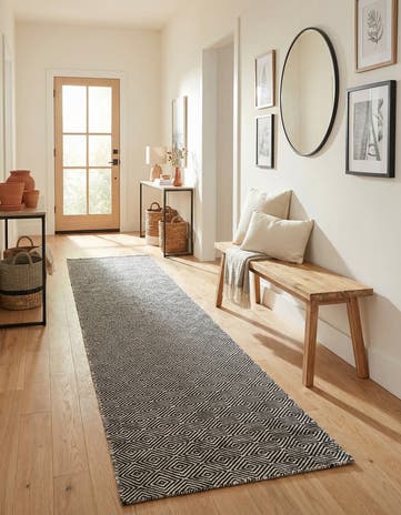 2' 7 x 12' Hand Woven Geo Trellis Flatweave Runner Rug