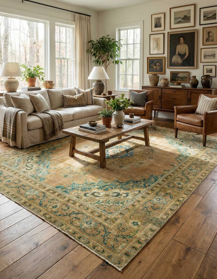 Detail image of 9' 6 x 12' 7 Hand Knotted Ultra Vintage Persian Wool Rug