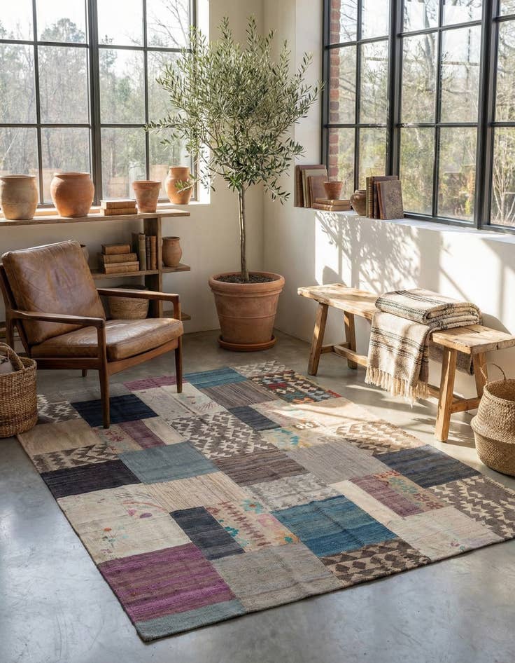 Detail image of  6' x 8'  Hand Woven Kilim Patchwork Wool Rug