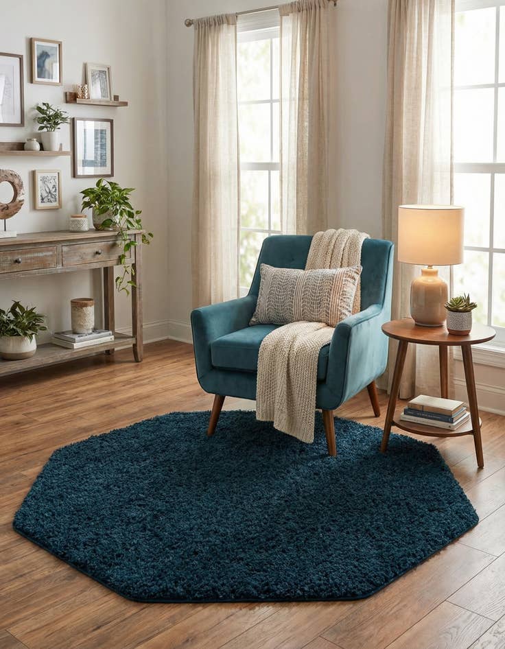 Detail image of 4' x 4' Solid Shag Octagon Rug