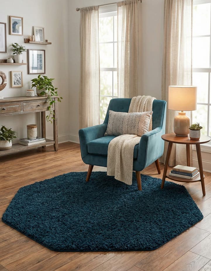 4' x 4' Solid Shag Octagon Rug
