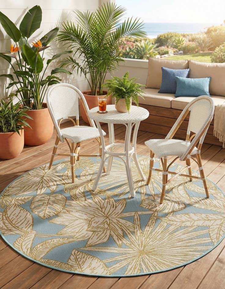 Detail image of 4' x 4'  Washable Botanical Indoor / Outdoor Round Rug