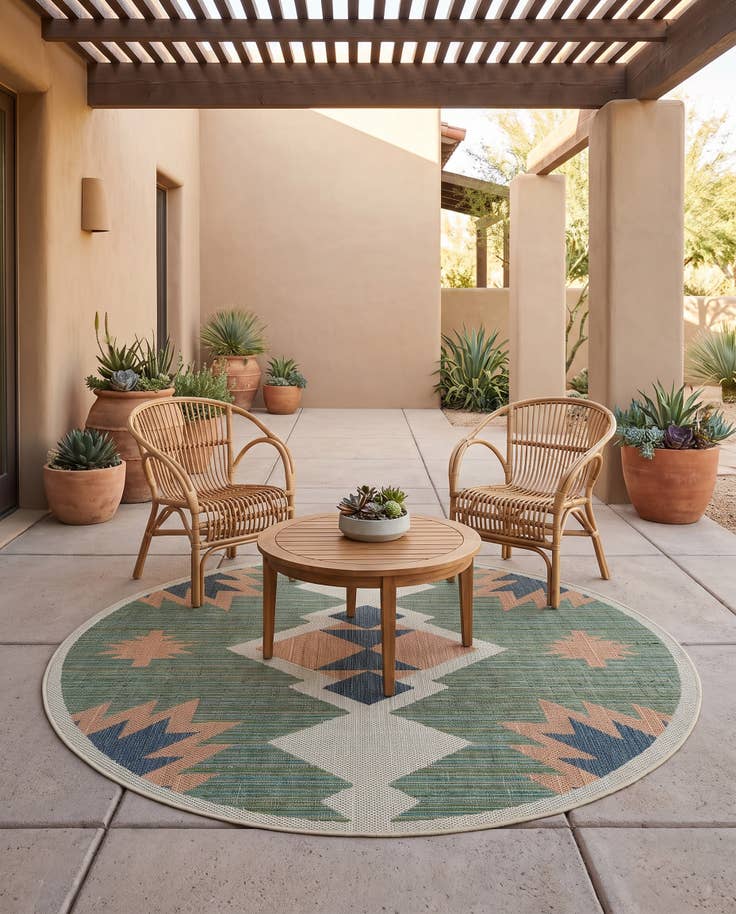 Detail image of 6' x 6' Easy-Clean Baja Indoor / Outdoor Round Rug