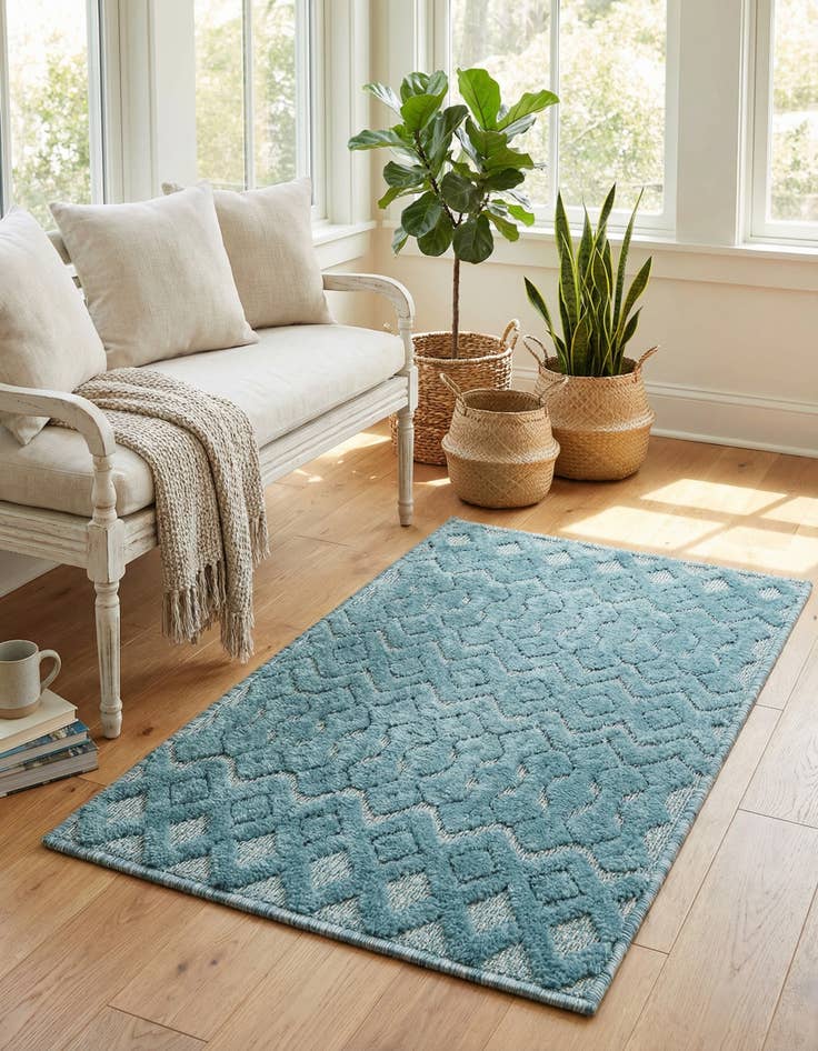 Detail image of 2' x 3'  Washable Trellis Textured Indoor / Outdoor Rug