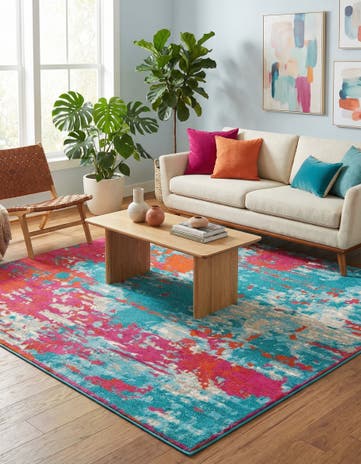 Turquoise Azalea Square Rug