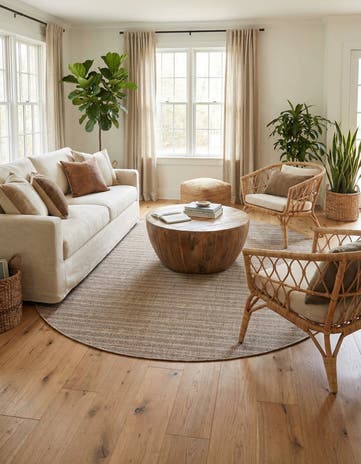 Natural Easy-Clean Ribbon Indoor / Outdoor Oval Rug
