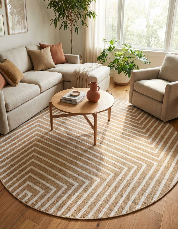 Detail image of 7' 10 x 7' 10 Easy-Clean Modern Indoor / Outdoor Round Rug