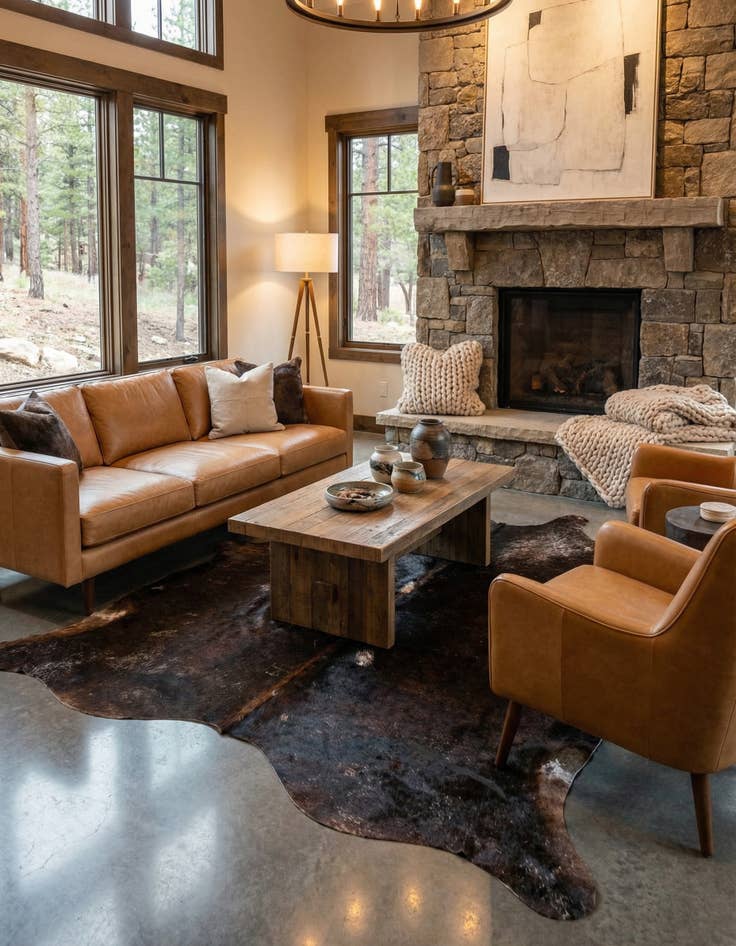 Detail image of 4' 5 x 5' 5 Cowhide Leather Rug