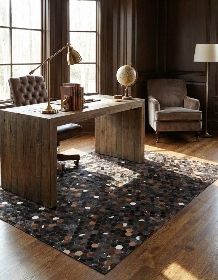 Detail image of 5' 1 x 8' Cowhide Leather Rug