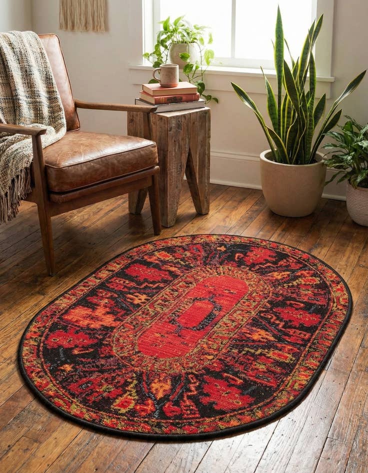 Detail image of 2' 2 x 3' Easy-Clean Tribal Indoor / Outdoor Oval Rug
