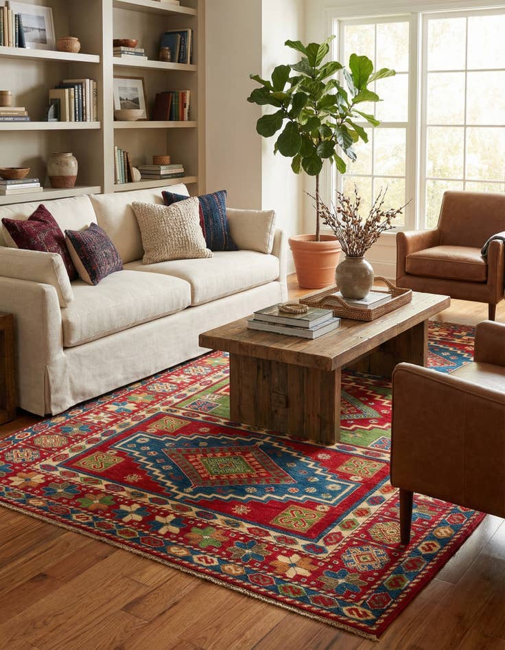 Detail image of  6' x 9'  Hand Knotted Kazak Rug