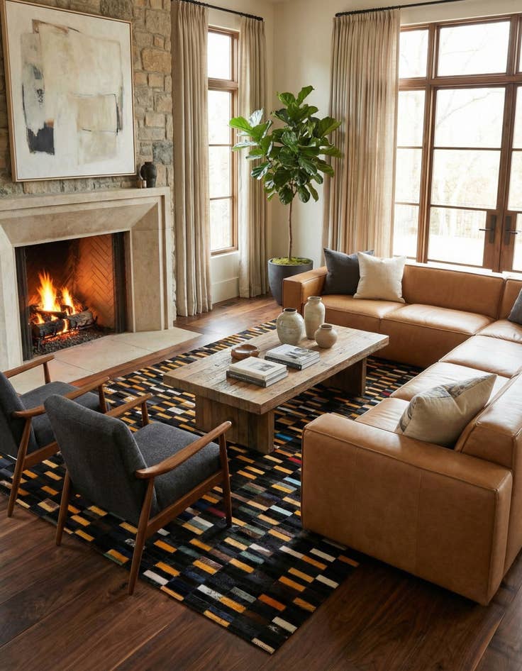 Detail image of  5' 2 x 8' Cowhide - Patchwork Rug