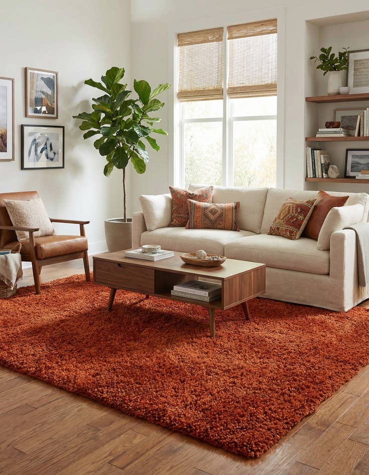 Detail image of 5' 2 x 6' 9  Hand Knotted Solid Shag Oriental Rug