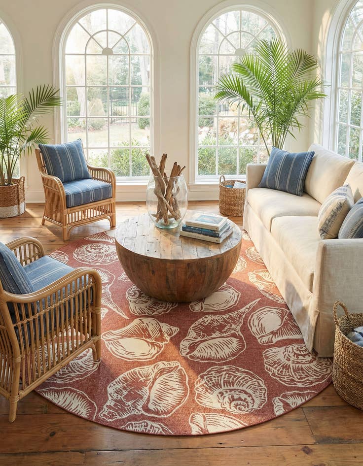 Detail image of  13' x 13'  Washable Coastal Indoor / Outdoor Round Rug