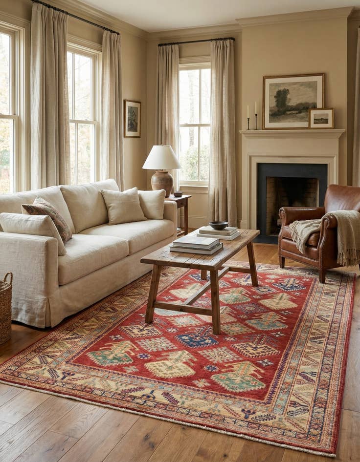 Detail image of 4' 10 x 6' 7  Hand Knotted Kazak Oriental Rug