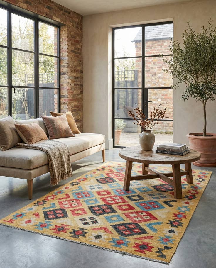 Detail image of 4' 1 x 6' 2 Hand Woven Kilim Maymana Wool Rug