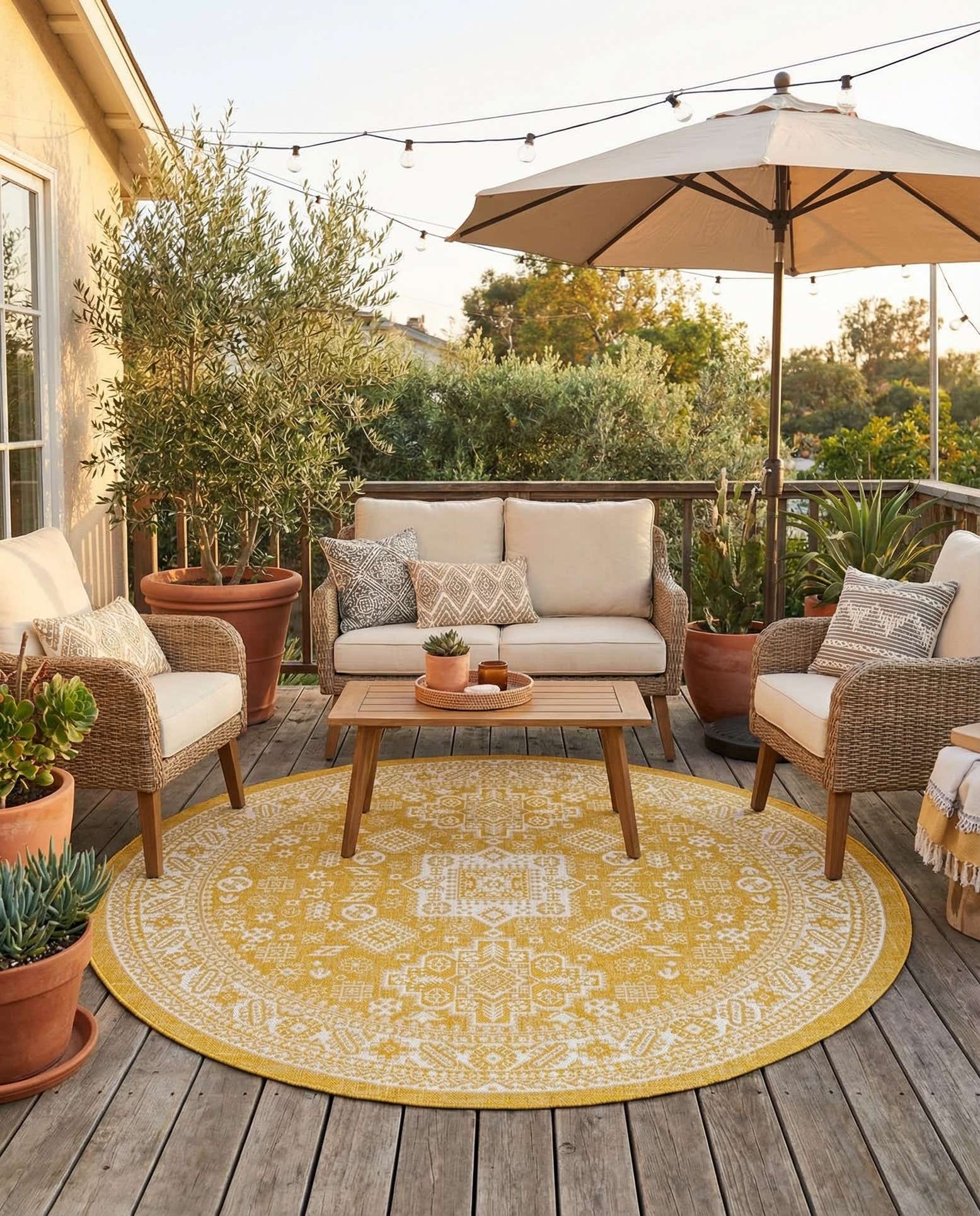 7' 10 x 7' 10 Easy-Clean Aztec Indoor / Outdoor Round Rug