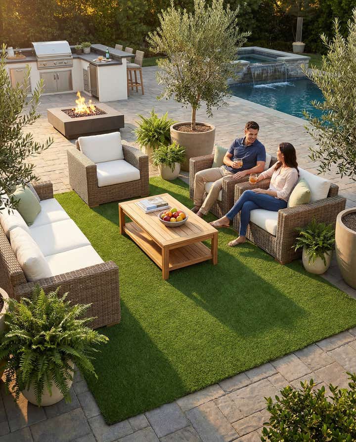 10' x 16' Easy-Clean Grass Indoor / Outdoor Rug