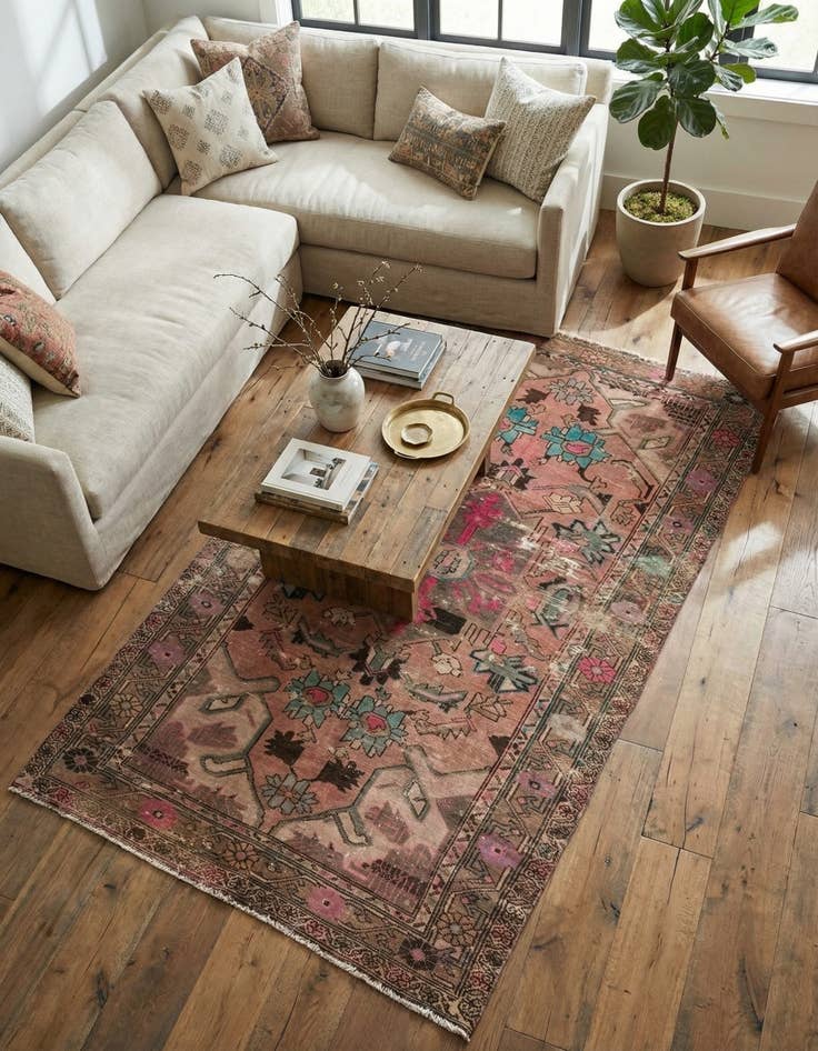 Detail image of 4' 10 x 9' 10  Hand Knotted Ultra Vintage Persian Wool Runner Rug