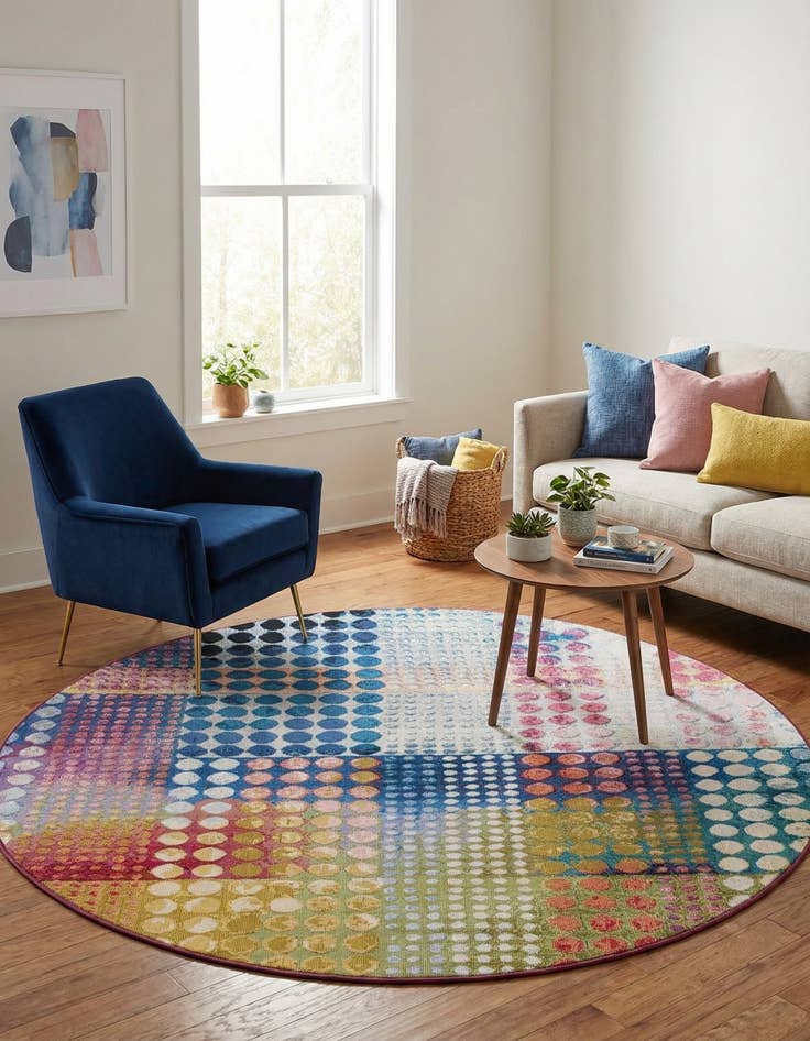 Detail image of 5' x 5'  Washable Modern Indoor / Outdoor Round Rug