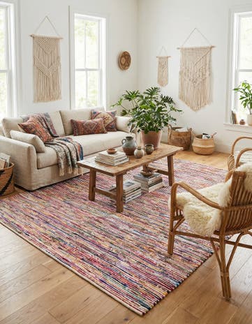 Multi White Hand Woven Chindi Cotton Square Rug