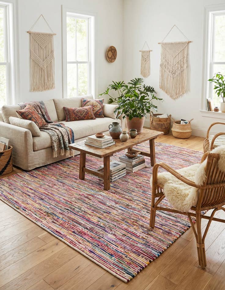 Detail image of 7' 10 x 7' 10  Hand Woven Chindi Cotton Square Rug