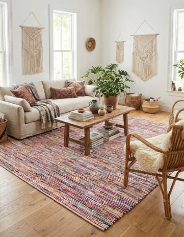 Multi White Hand Woven Chindi Cotton Square Rug