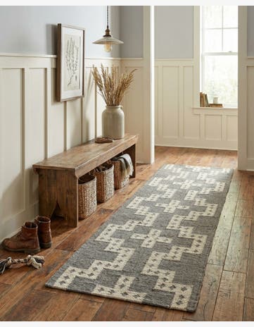 Gray and White Hand Woven Kilim Wool Runner Rug