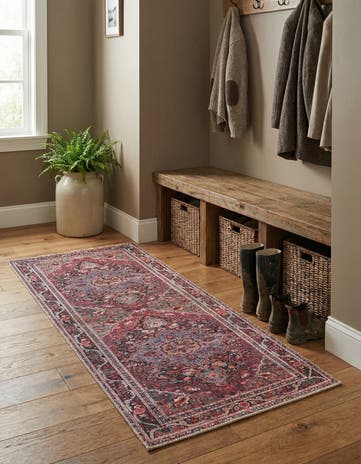 Burgundy Washable Timeless Runner Rug