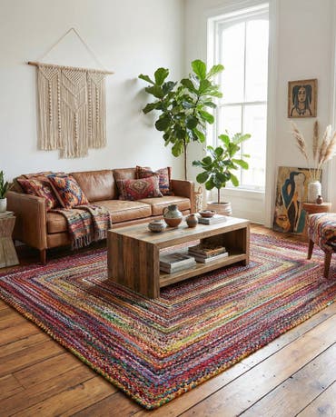  10' x 13' 1  Hand Braided Chindi Rug