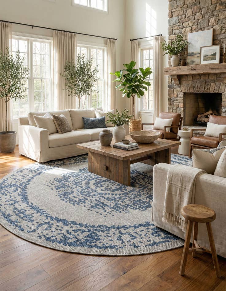 Detail image of 13' x 13' Easy-Clean Traditional Indoor / Outdoor Round Rug
