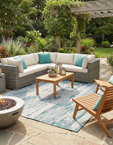 Teal Easy-Clean Modern Indoor / Outdoor Square Rug