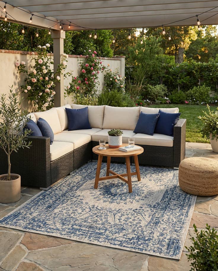 Detail image of 5' 3 x 7' Easy-Clean Traditional Indoor / Outdoor Rug