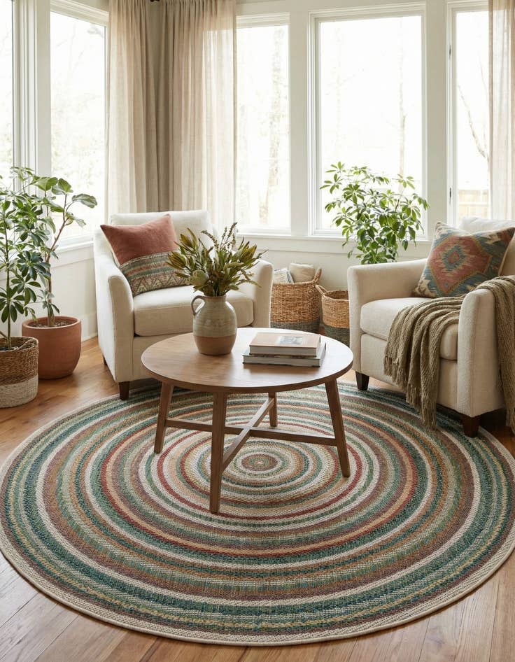 Detail image of  5' 3 x 5' 3  Washable Baja Indoor / Outdoor Round Rug