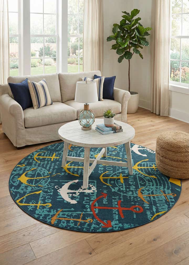 7' 10 x 7' 10 Easy-Clean Coastal Indoor / Outdoor Round Rug