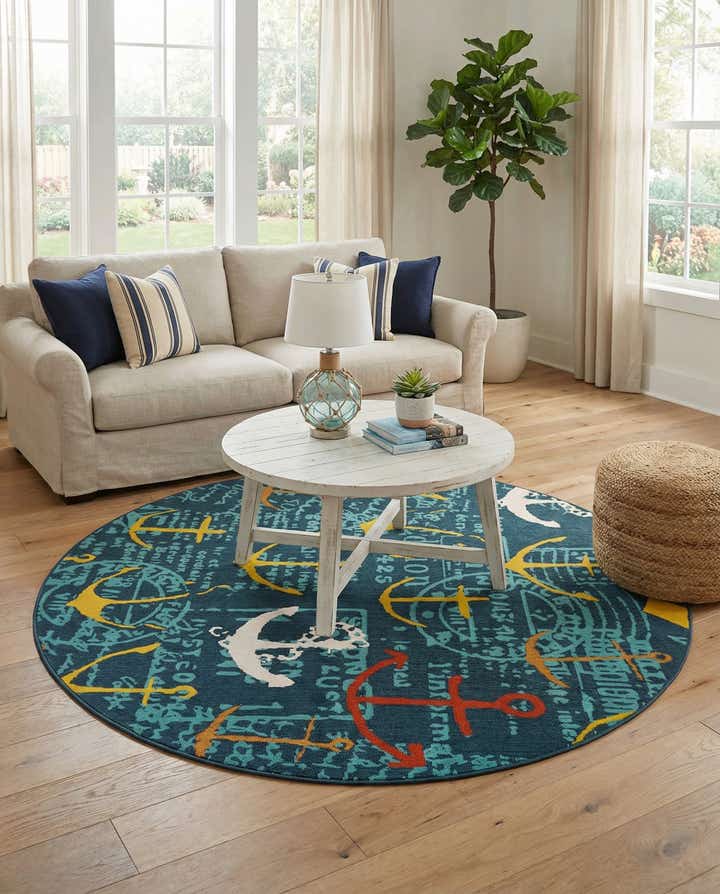 7' 10 x 7' 10 Easy-Clean Coastal Indoor / Outdoor Round Rug