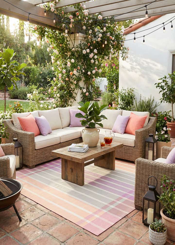 7' 10 x 7' 10 Easy-Clean Ribbon Indoor / Outdoor Square Rug