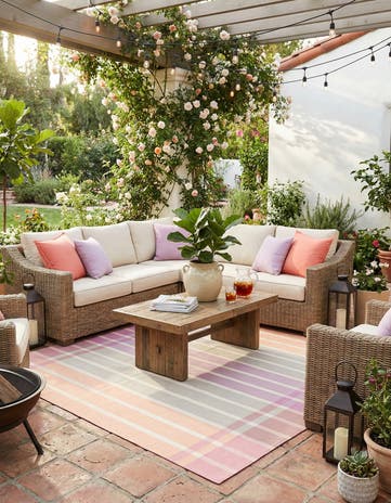 Pink and Lavender Easy-Clean Ribbon Indoor / Outdoor Square Rug