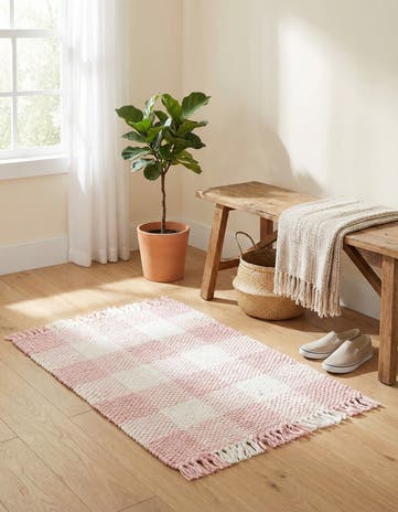 2' 2 x 3' Easy-Clean Eco Plaid Washable Indoor / Outdoor Rug