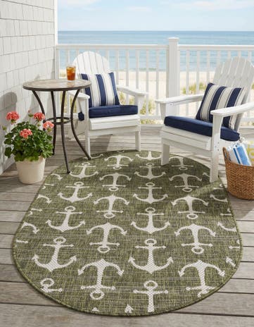 3' x 5' 3 Easy-Clean Coastal Indoor / Outdoor Oval Rug