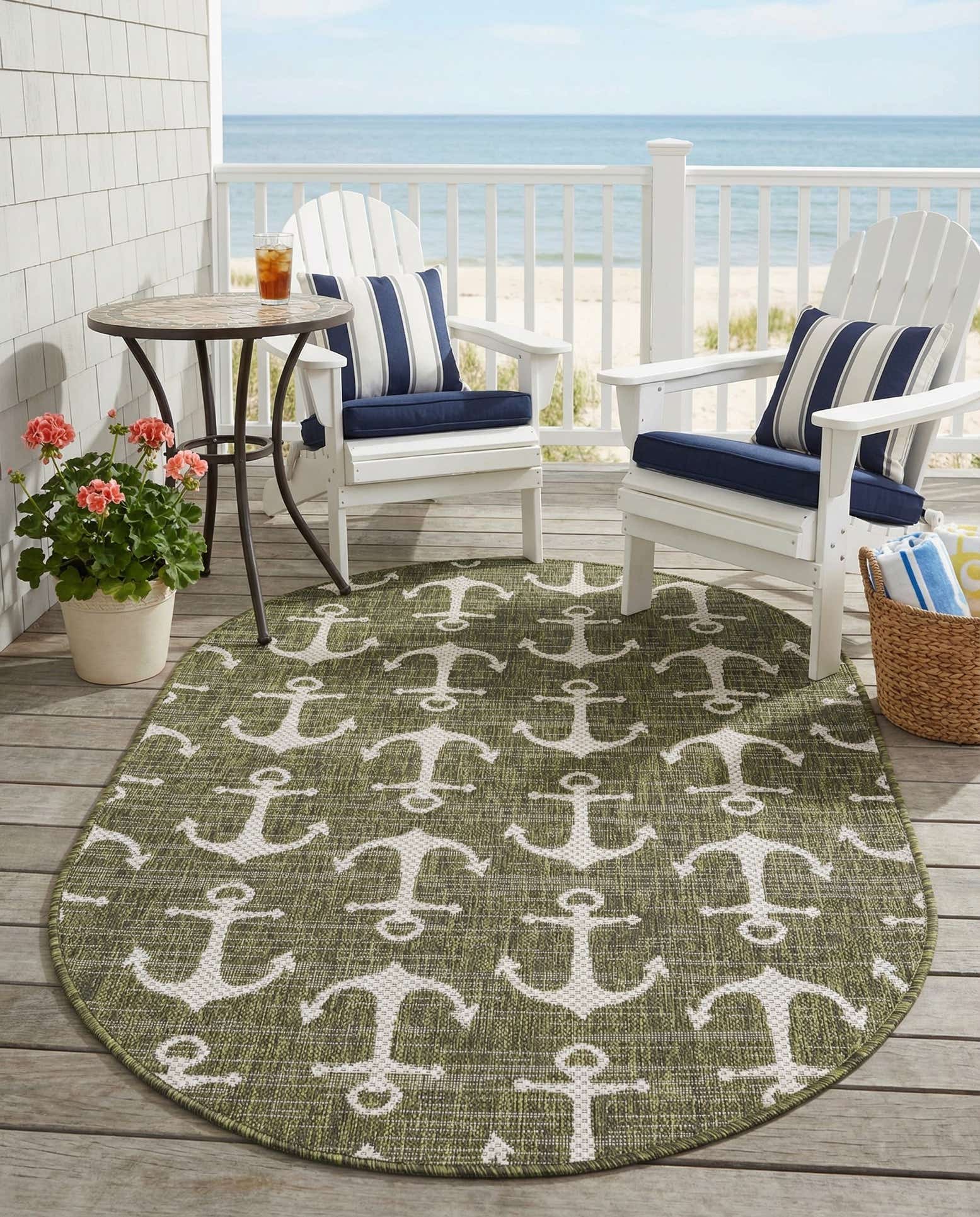 3' x 5' 3 Easy-Clean Coastal Indoor / Outdoor Oval Rug