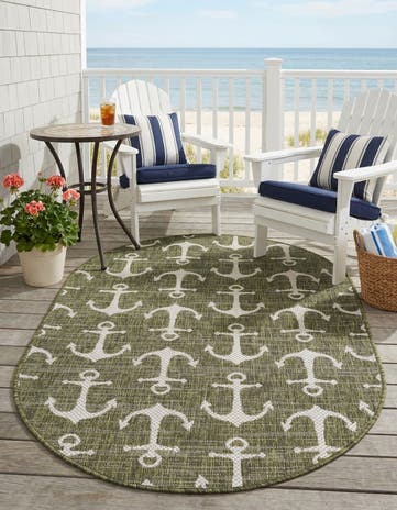 3' x 5' 3 Easy-Clean Coastal Indoor / Outdoor Oval Rug