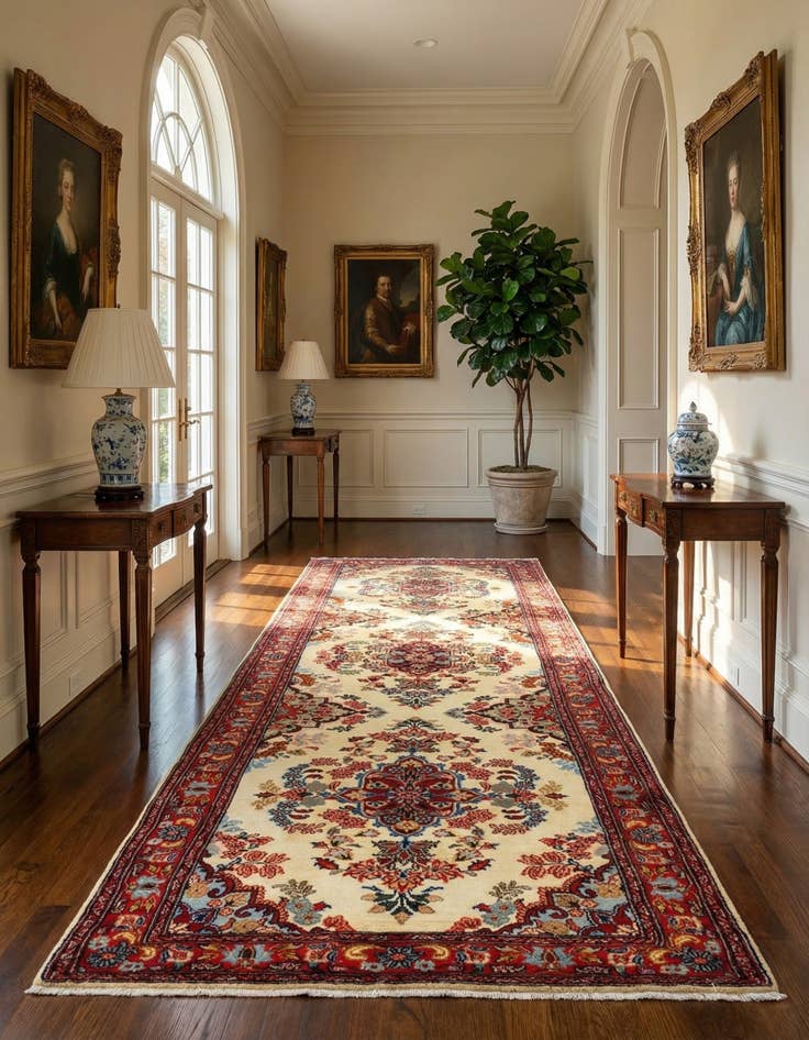 Detail image of  2' 7 x 6' 10  Hand Knotted Qom Persian Runner Rug