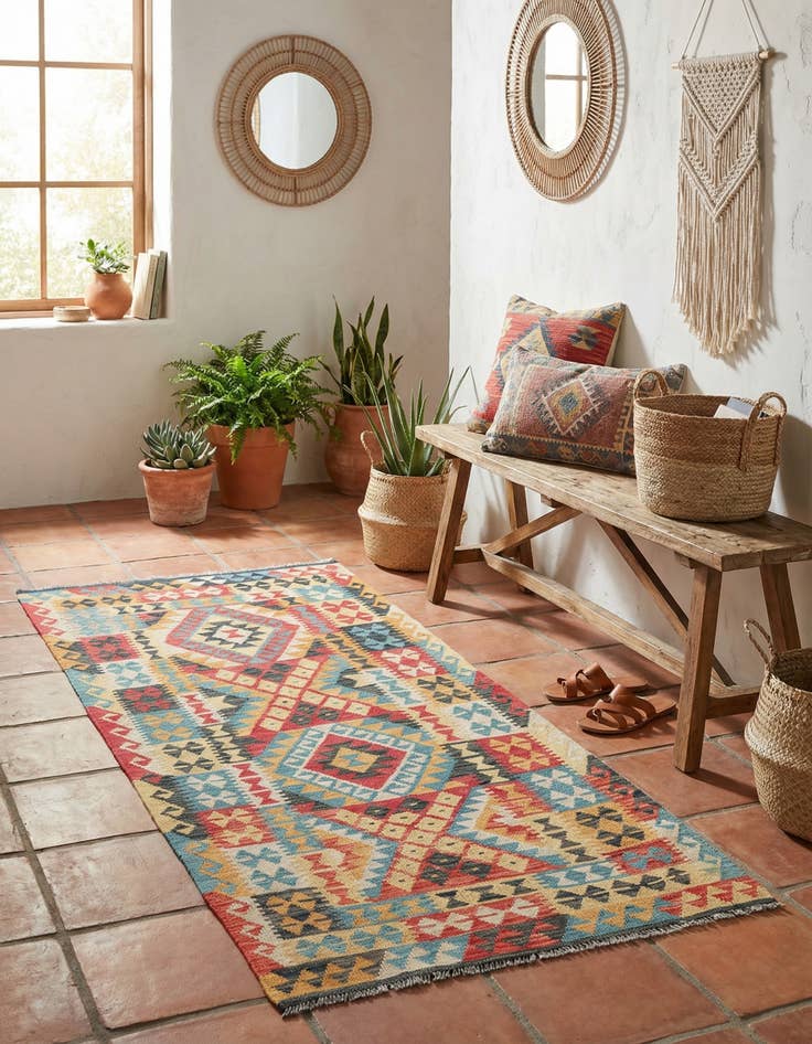 Detail image of 3' 4 x 6' 7  Hand Woven Kilim Maymana Wool Runner Rug