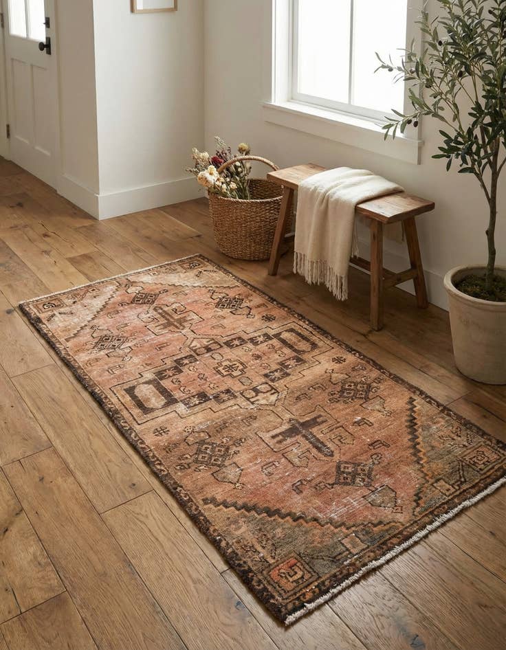Detail image of 2' 7 x 5' 6 Hand Knotted Ultra Vintage Persian Wool Runner Rug