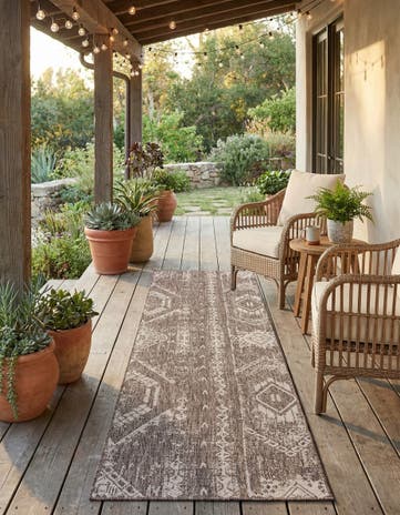 3' 3 x 14' Easy-Clean Bohemian Indoor / Outdoor Runner Rug