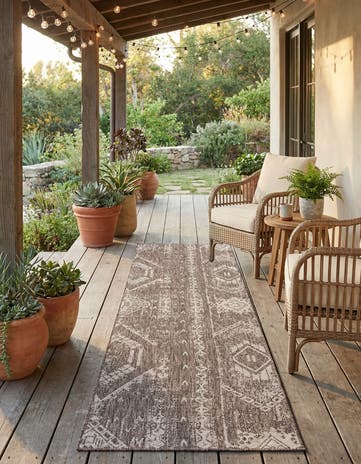 3' 3 x 14' Easy-Clean Bohemian Indoor / Outdoor Runner Rug