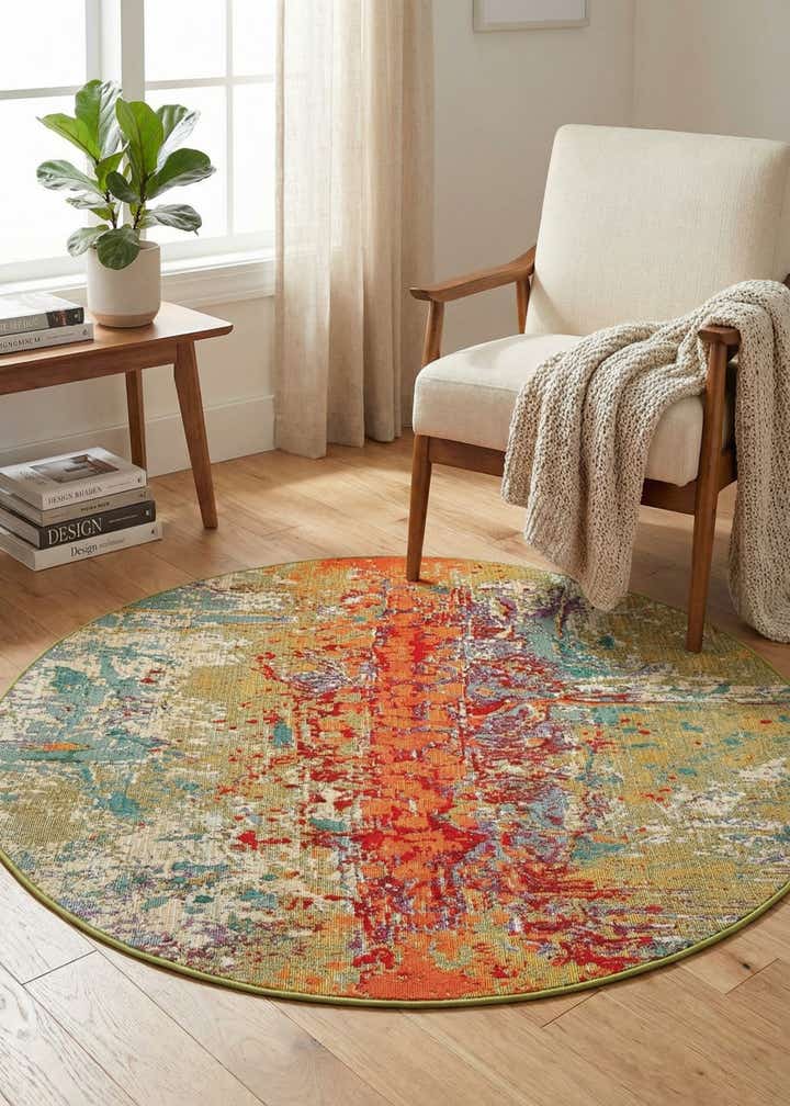 4' x 4' Easy-Clean Modern Indoor / Outdoor Round Rug