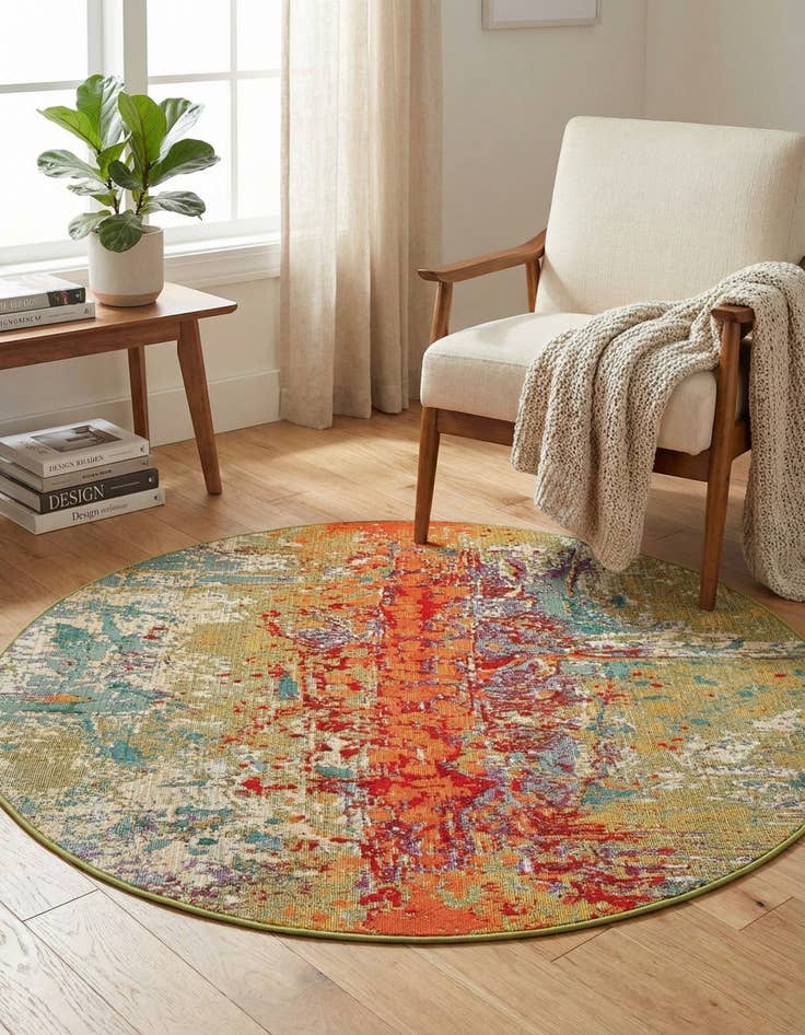 Detail image of 4' x 4'  Washable Modern Indoor / Outdoor Round Rug